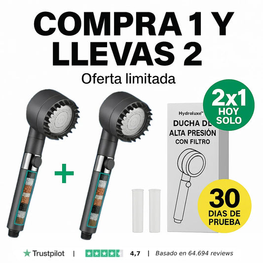 2 x HYDROLUXE™ - Elimina el cloro y la cal de tu ducha. Y aumenta la presión ahorrando agua en cada uso. Incluye 2 filtros extras. (+Envío GRATIS).